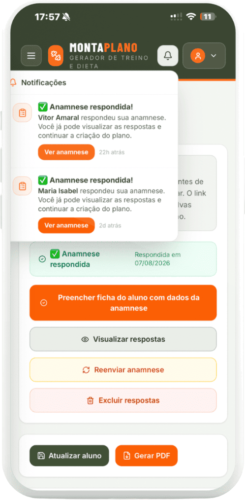 Tela de anamnese do MontaPlano